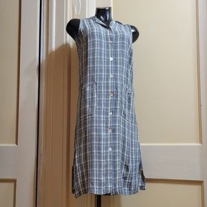 Vtg Supply & Demand Sleeveless Hooded Button Down Shift Dress Made in USA